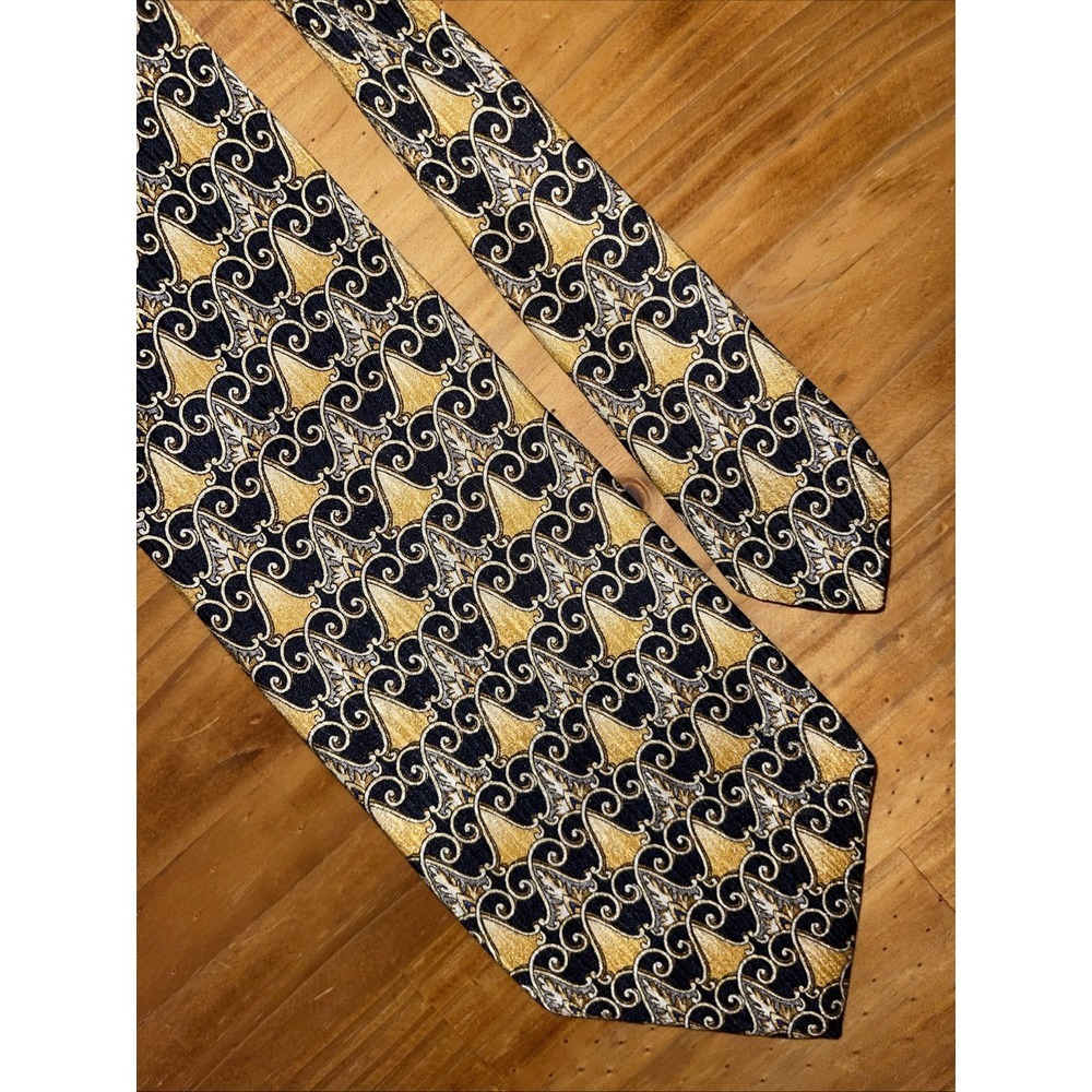 Roundtree‎ Yorke Neck Tie Men Gold Navy Blue Geometric Wedding Business Resort